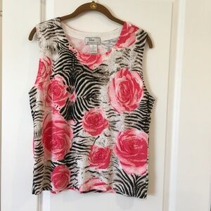 Lisa International beaded front floral sleeveless top size L